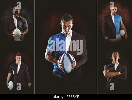 Zusammengesetztes Bild des Rugby-Spieler Blick in die Kamera Stockfoto