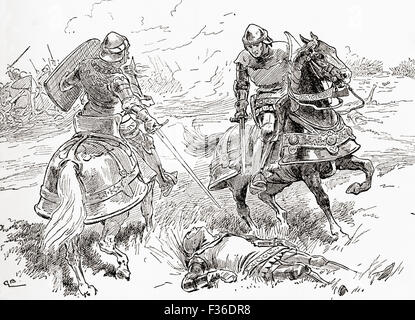 Eine Szene aus Shakespeares spielen König Henry IV, Teil 1, Akt V, Szene 3.  Graf von Douglas: "alles getan, alles ist gewonnen, hier atemlos liegt der König."   Illustration von Gordon Browne. Stockfoto