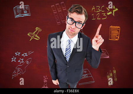 Zusammengesetztes Bild von geeky Hipster Geschäftsmann mit finger Stockfoto