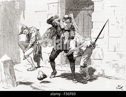 Eine Szene aus Shakespeares Theaterstück was ihr wollt. Akt IV, Szene 1.  Sebastian (gegen Sir Andrew): "Warum gibt es für dich, und da, und es gibt!"  Illustration von Gordon Browne. Stockfoto