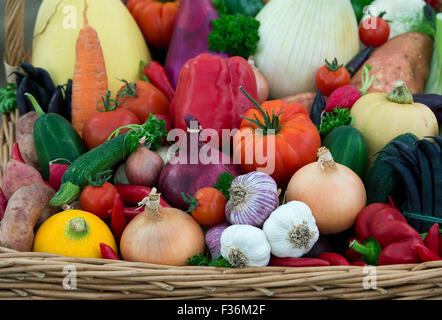 Gemüskorb-Display auf einer Show. VEREINIGTES KÖNIGREICH Stockfoto