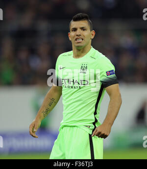 Mönchengladbach, Deutschland, 30. September 2015. Champions League, Gruppe D, Borussia Moenchengladbach Vs Manchester City: Sergio Agüero (Manchester City). Bildnachweis: Jürgen Schwarz/Alamy Live-Nachrichten Stockfoto