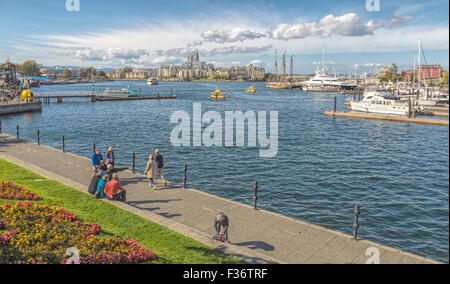 Entspannende Stimmung am Inner Harbour Marina, Victoria, Vancouver Island, British Columbia, Kanada, Nordamerika. Stockfoto