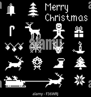 Weihnachten-Pixel-Stil-Ikonen stellen, winter Muster Pixel. Stockfoto