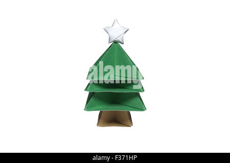 Origami in Form der Weihnachtsbaum mit Stern auf der Spitze Stockfoto