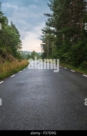 Bergstraße an einem regnerischen Tag in Katalonien, Spanien Stockfoto