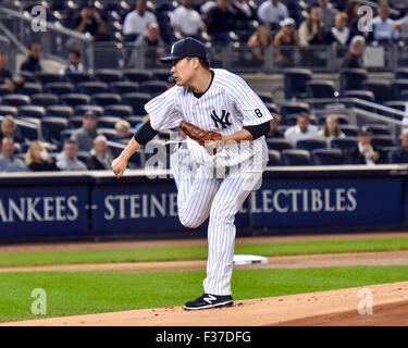 New York, USA. 30. Sep, 2015. Masahiro Tanaka (Yankees) MLB: New York Yankees Starter Masahiro Tanaka Stellplätze gegen die Boston Red Sox im ersten Inning von einem Baseball-Spiel in New York, Vereinigte Staaten von Amerika. © Hiroaki Yamaguchi/AFLO/Alamy Live-Nachrichten Stockfoto