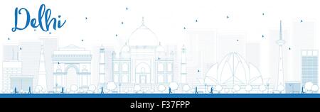 Umriss-Delhi Skyline mit blauen Wahrzeichen. Vektor-illustration Stock Vektor