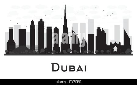 Dubai City Skyline schwarz-weiß Silhouette. Vektor-Illustration. Stock Vektor