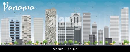 Panama-Stadt Skyline mit grauen Wolkenkratzer und blauer Himmel. Vektor-Illustration Stock Vektor