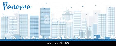 Panama-Stadt Skyline mit blauen Wolkenkratzer zu skizzieren. Vektor-Illustration Stock Vektor