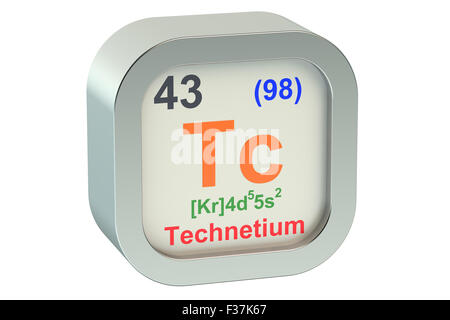 Technetium Element Symbol isoliert auf weißem Hintergrund Stockfoto