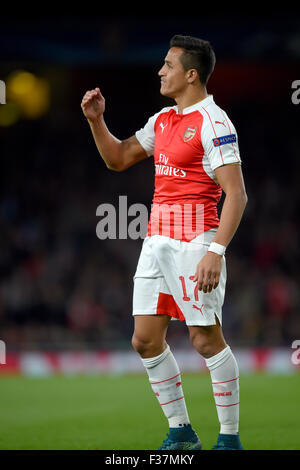 London, UK. 29. Sep, 2015. Alexis Sanchez (Arsenal) Fußball: UEFA Champions League-Gruppe F-match zwischen Arsenal 2-3 Olympiacos im Emirates Stadium in London, England. Bildnachweis: Fernost-Presse/AFLO/Alamy Live-Nachrichten Stockfoto