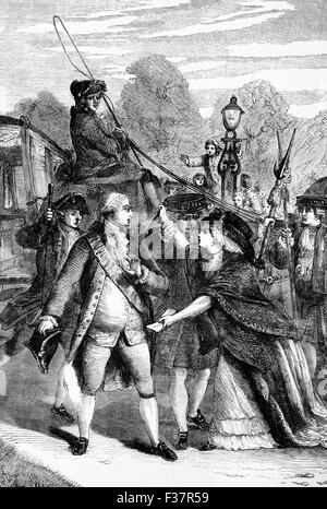 Das Attentat im Jahre 1786 von König George III von Frau Margaret Nicholson, der verrückt war; der König überlebt. Stockfoto