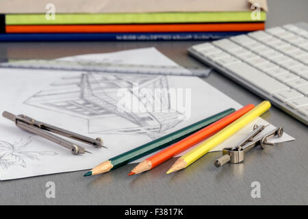 Arbeitsplatz des Designers Stockfoto