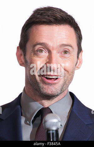 Tokio, Japan. 1. Oktober 2015. Australische Schauspieler Hugh Jackman besucht die japanische Premiere für den Film Pan in Roppongi Hills Arena am 1. Oktober 2015, Tokio, Japan. Der Film trifft japanische Theater am 31. Oktober. Credit: Rodrigo Reyes Marin/AFLO/Alamy Live News Stockfoto