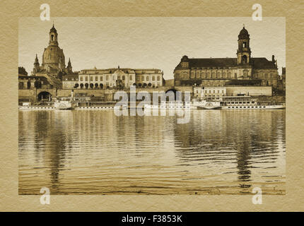 Blick über die Elbe, die Liebfrauenkirche, Sekundogenitur und Ständehaus, Dresden, Sachsen, Deutschland, Europa Stockfoto