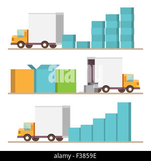 Vektor-Cartoon Illustration LKW Lieferung Transport Infografik Elemente. Stockfoto