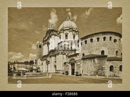 Alte Kathedrale, die neue Kathedrale und Palast Broletto am Domplatz, Piazza Paolo VI, Brescia, Lombardei, Italien, Europa Stockfoto