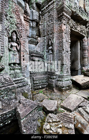 Steinbildhauen im Tempel Preah Khan. Angkor archäologischer Park, Siem Reap Provinz, Kambodscha. Stockfoto