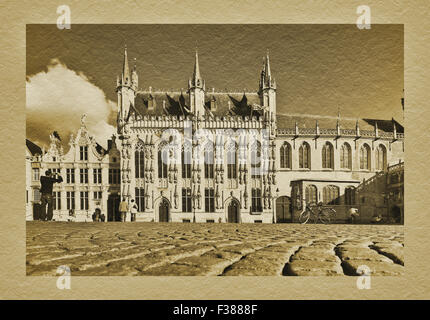 Burgplatz mit dem Rathaus Stadhuis, gebaut aus dem Jahre 1376 bis 1420, Brügge, Belgien, Flandern, Europa Stockfoto