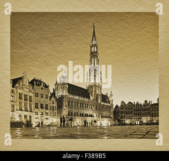 1402 erbaut Rathaus im gotischen Stil mit 91 Meter hohen Turm, auf dem Marktplatz, Grand Place, Brüssel, Belgien, Europa Stockfoto