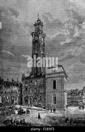 Der Glockenturm von Valenciennes, eine Stadt im Département Nord in Nordfrankreich. Website von einer Seige, 13. Juni und 28. Juli 1793, während der Flandern-Kampagne des Krieges der ersten Koalition. Stockfoto