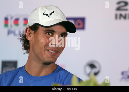 Bangkok Thailand. 1. Oktober 2015. Tennis Spieler Spanien Rafael Nadal während einer Pressekonferenz. Djokovic wird voraussichtlich am 2. Oktober für eine Ausstellung-Tennis-Match in Bangkok gegen Nadal spielen. Bildnachweis: John Vincent/Alamy Live-Nachrichten Stockfoto