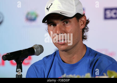 Bangkok Thailand. 1. Oktober 2015. Tennis Spieler Spanien Rafael Nadal während einer Pressekonferenz. Djokovic wird voraussichtlich am 2. Oktober für eine Ausstellung-Tennis-Match in Bangkok gegen Nadal spielen. Bildnachweis: John Vincent/Alamy Live-Nachrichten Stockfoto