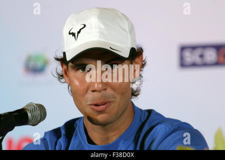 Bangkok Thailand. 1. Oktober 2015. Tennis Spieler Spanien Rafael Nadal während einer Pressekonferenz. Djokovic wird voraussichtlich am 2. Oktober für eine Ausstellung-Tennis-Match in Bangkok gegen Nadal spielen. Bildnachweis: John Vincent/Alamy Live-Nachrichten Stockfoto