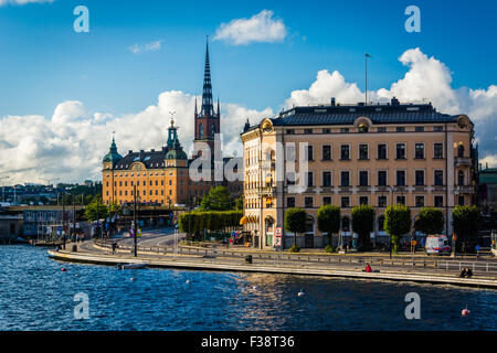 Blick auf Galma Stan von Slussen in Södermalm, Stockholm, Schweden. Stockfoto