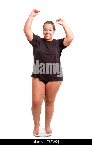Große Frau sehr glücklich mit den Ergebnissen der ihre neue Diät Stockfoto