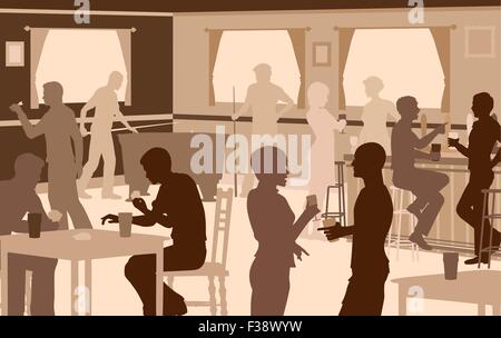 EPS8 bearbeitbare Ausschnitt Vektorgrafik Menschen trinken in einer belebten Bar mit typischen Pub-Spiele Stock Vektor
