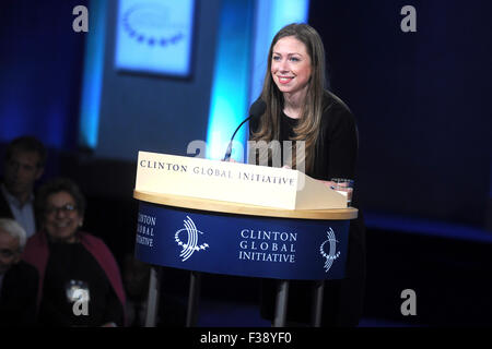 Chelsea Clinton bei der Abschlussfeier der Clinton Global Initiative 2015 im Hotel Sheraton Times Square in New York am 29. September. Stockfoto