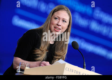 Chelsea Clinton bei der Abschlussfeier der Clinton Global Initiative 2015 im Hotel Sheraton Times Square in New York am 29. September. Stockfoto