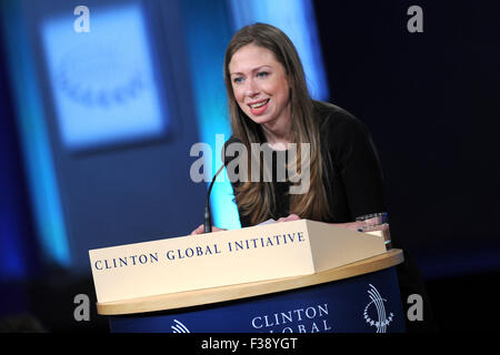 Chelsea Clinton bei der Abschlussfeier der Clinton Global Initiative 2015 im Hotel Sheraton Times Square in New York am 29. September. Stockfoto