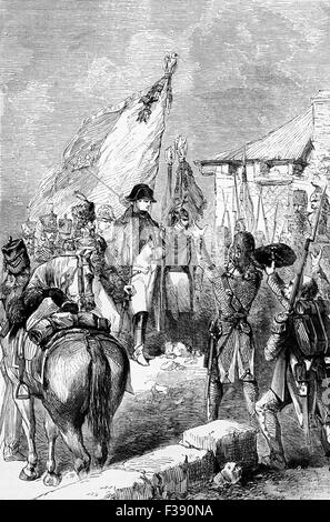 Am 26. Februar 1815, als britische und französische Garde Schiffe abwesend waren, ich schlüpfte aus Elba mit einigen 600 Männern und landete in Golfe-Juan in der Nähe von Antibes auf 1. März 1815, Napoleon. Stockfoto