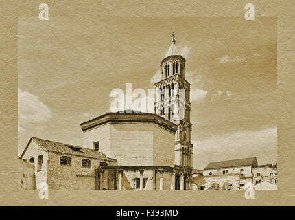 Mausoleum und Bell Turm der Kathedrale Sveti Duje, Teil der ehemaligen Diokletian Palast Split, Dalmatien, Kroatien, Europa Stockfoto