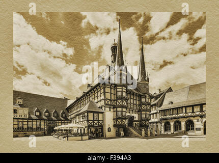 Das Rathaus von Wernigerode ist eines der schönsten Rathäuser in Europa, Wernigerode, Harz, Sachsen-Anhalt, Deutschland Stockfoto