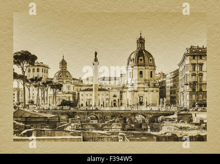 Blick auf Trajans Forum und Trajans Spalte, befindet sich im historischen Zentrum von Rom, Latium, Italien, Europa Stockfoto