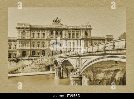 Blick über den Tiber zur Brücke Ponte Umberto und Corte Suprema di Cassazione, Rom, Lazio, Italien, Europa Stockfoto