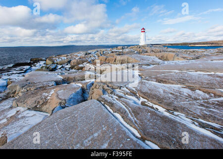 Peggys Point Leuchtturm an einem Wintertag Stockfoto