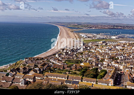 Blick vom Portland Bill von Chesil Beach und Wren Stockfoto