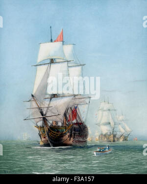 Vintage print der HMS Victory der Royal Navy. Stockfoto