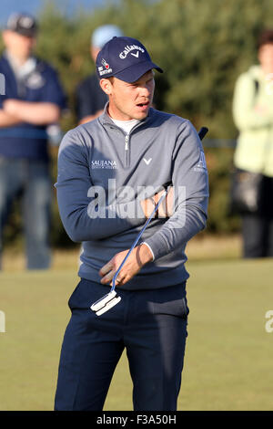 Kingsbarns, Schottland. 2. Oktober 2015. Alfred Dunhill Links Golf, zweite Runde. Danny Willett von England auf der 9. grüne Kredit: Action Plus Sport Bilder/Alamy Live News Stockfoto