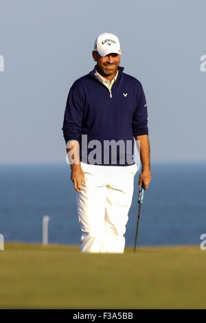 Kingsbarns, Schottland. 2. Oktober 2015. Alfred Dunhill Links Golf, zweite Runde. Thomas Bjorn von Schweden auf der 9. grüne Kredit: Action Plus Sport Bilder/Alamy Live News Stockfoto