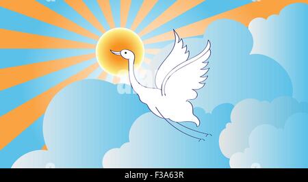 Vogel fliegt im Sonnenuntergang Hintergrund Vektor-Kunst Stock Vektor