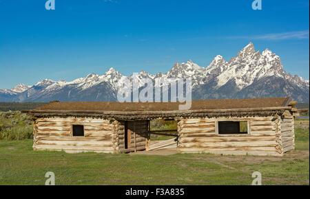Wyoming, Grand-Teton-Nationalpark, Cunningham Kabine gebaut 1885, Doppel-Pen Blockhaus aka Hund Trab Stilgebäude Stockfoto