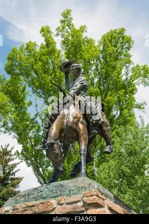 Wyoming, Jackson, George Washington Memorialpark aka Altstädter Ring, Cowboy, Bronze-Skulptur Stockfoto