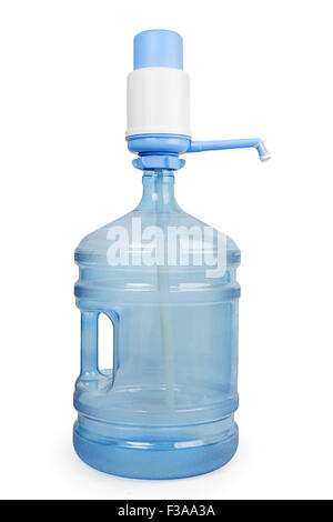 Eine große leere Flasche für Wasser mit Pumpe isoliert auf weißem